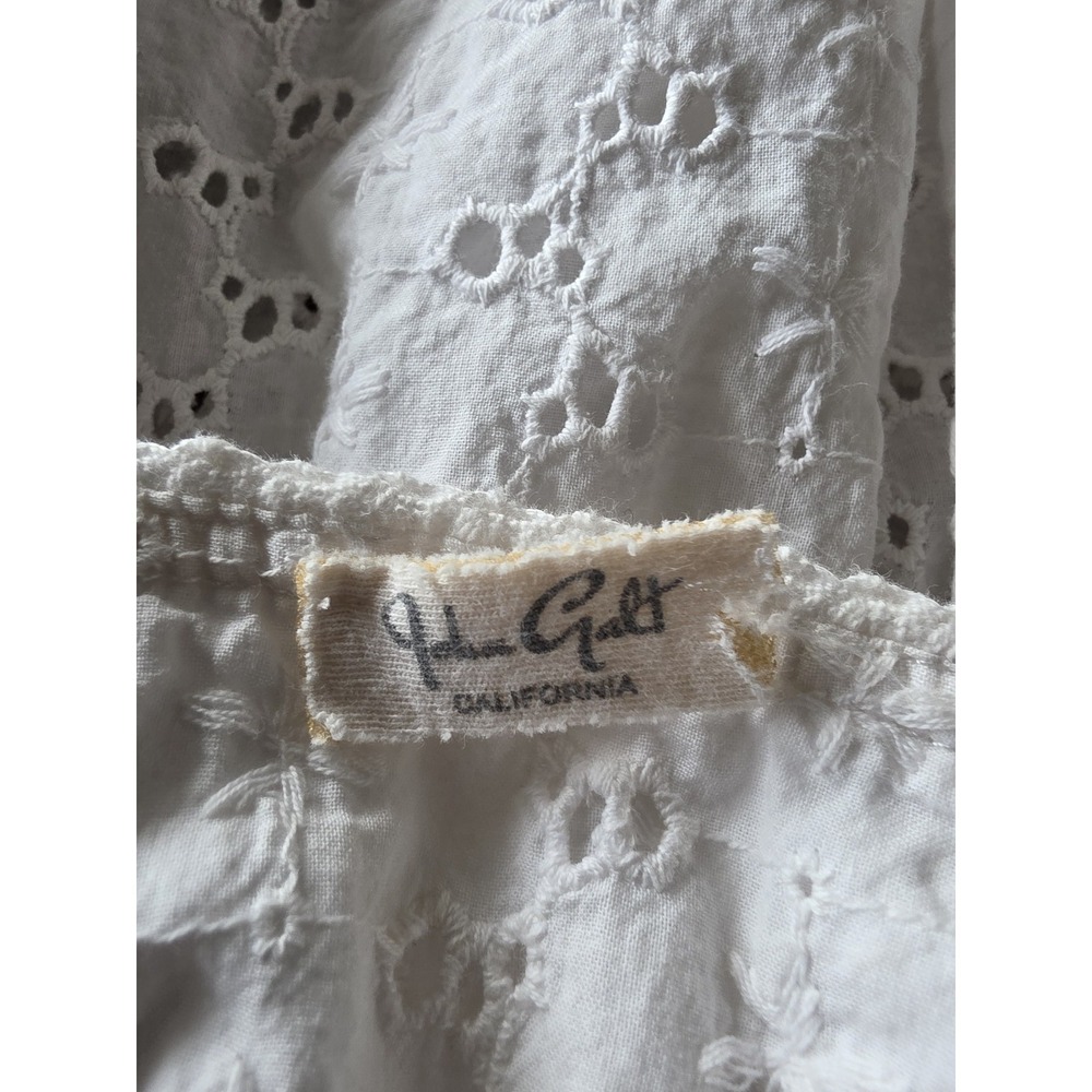 John Galt White Floral Cotton Tank Top Eyelet Babydoll Bow Romantic - Picture 3 of 5